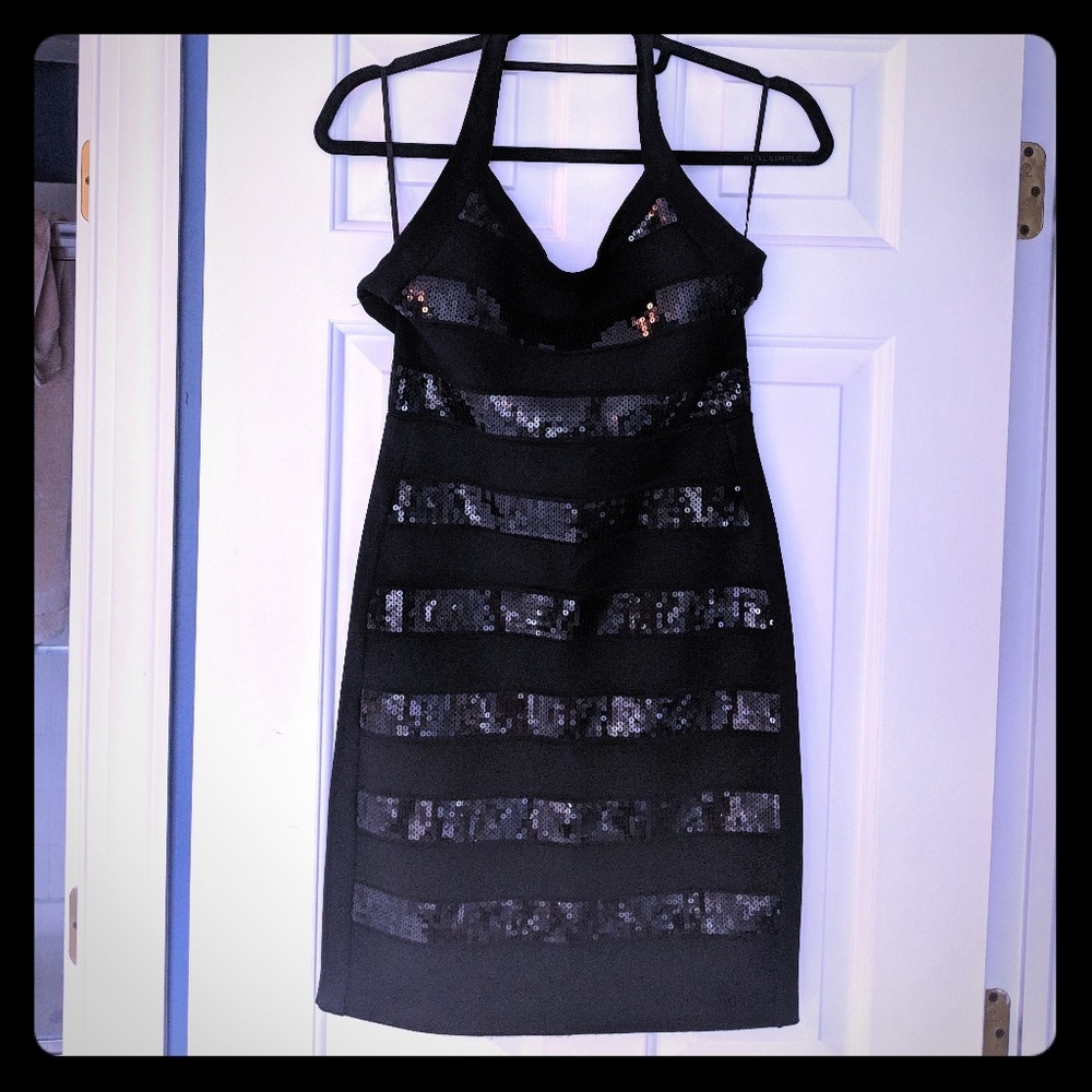 French connection black halter style sequin dress